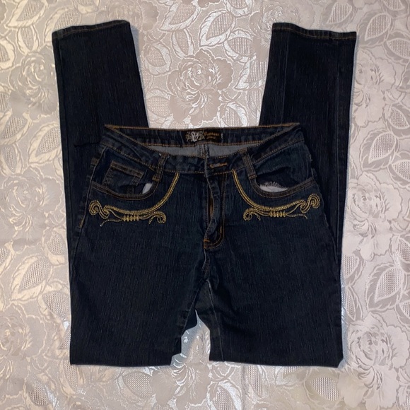 Govanni Dark Gold Embroidered Jeans - Picture 2 of 6